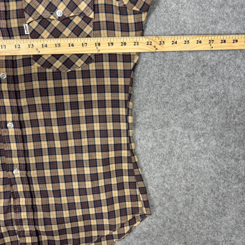 Levis Mens Plaid Long Sleeve Button Down Shirt Tan Brown Navy Workwear Medium
